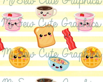 Kawaii Breakfast Seamless Pattern, Food Print (Digital Download)