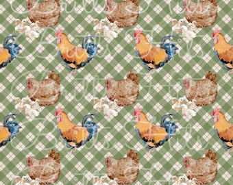 Chicken and Chick Seamless Pattern, Fabric Print (Digital Download)