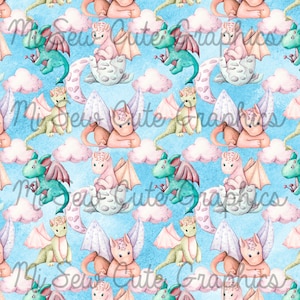 Seamless Dragon Pattern, Watercolor Dragons, Seamless Dragons, Seamless Watercolor Dragons, Seamless Pattern, Digital Design