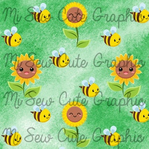 Sunflower Pattern, Seamless Sunflowers, Kawaii Sunflower Pattern, Seamless Image, Seamless Pattern, Digital Download
