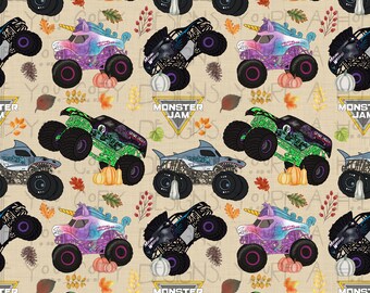 Seamless Fall Monster Truck Image, Repeating Autumn Pattern (Digital Download)