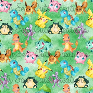 Seamless Watercolor Monsters, Poke Monsters, Seamless Design, Digital Design, Instant Download