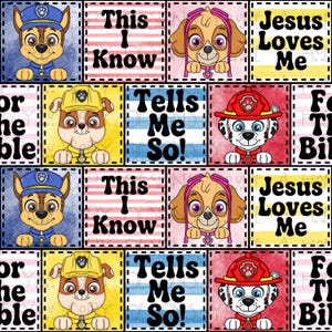 Christian Pup Patrol Seamless Pattern, Patchwork Christian Design, Sunday School Design (Digital Download)
