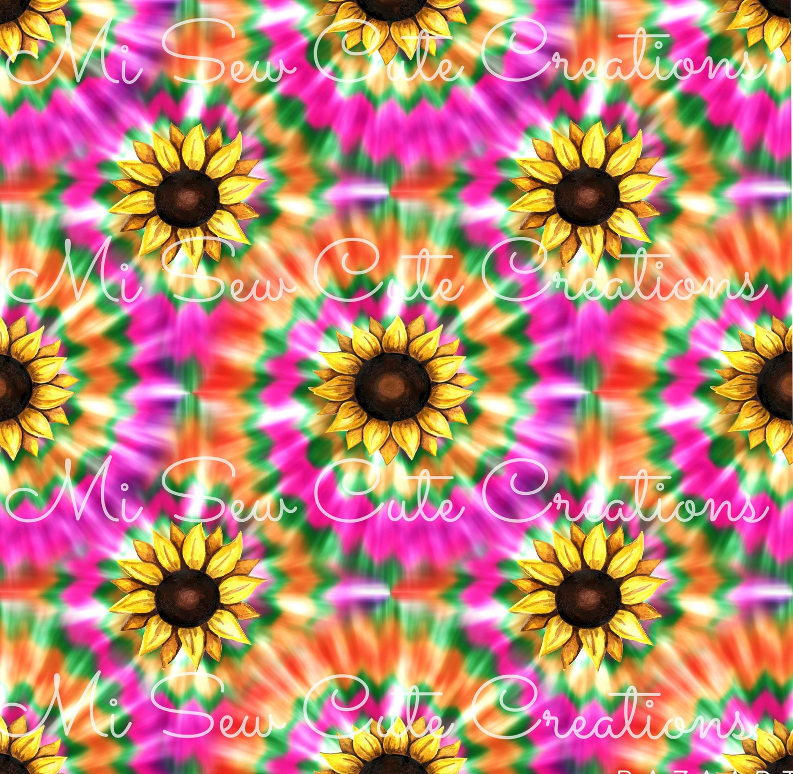 Seamless Sunflowers Sunflower Pattern Tie Dye Rainbow Etsy