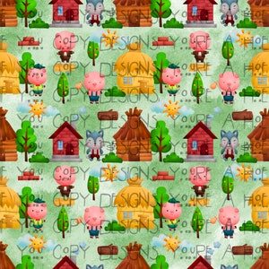 Drei kleine Schweinchen Muster, nahtlose Geschichte Buchgestaltung, 3 kleine Schweinchen Musterdesign, digitales Design, Sofort-Download