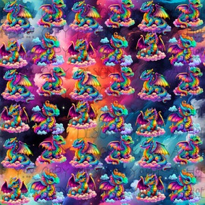 Seamless Dragon Pattern, Rainbow Dragon Pattern, Seamless Galaxy Pattern, Seamless Galaxy Dragons, Seamless Pattern, Digital Design