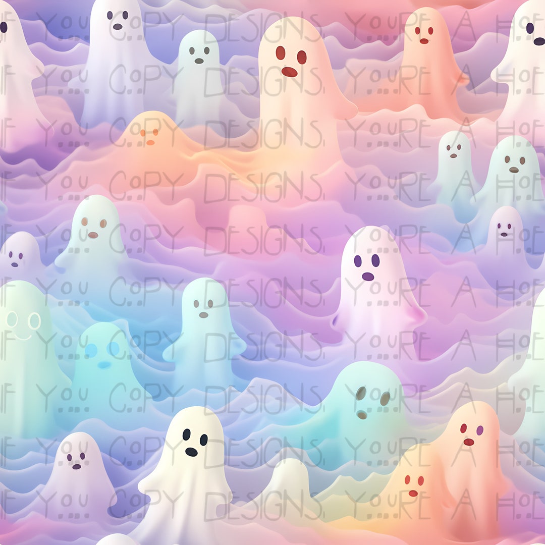 Pastel Halloween Ghosts Seamless Pattern, Digital Design (instant ...