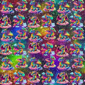 Seamless Dragon Pattern, Rainbow Dragon Pattern, Seamless Galaxy Pattern, Seamless Galaxy Dragons, Seamless Pattern, Digital Design