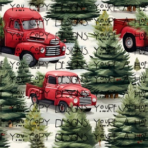 Seamless Christmas Truck Pattern, Seamless Red Christmas Truck Pattern, Christmas Trees, Red Truck, Seamless
