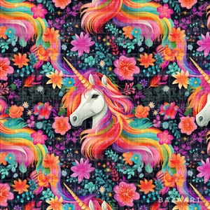 Seamless Rainbow Unicorn Pattern, Unicorn Pattern, Floral Unicorn Image, Seamless Unicorn Image, Instant Download,