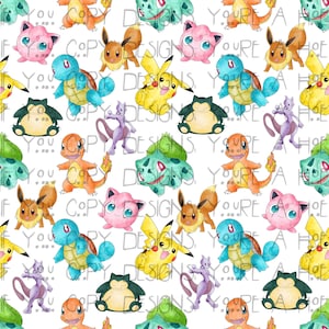 Seamless Watercolor Monsters, Poke Monsters, Seamless Design, Digital Design, Instant Download