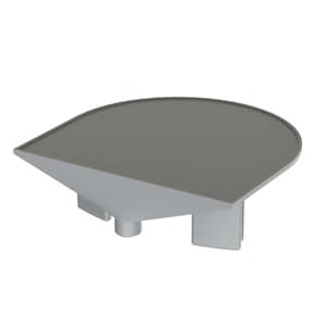 以下が含まれることがあります： 棚またはカウンタートップ用のグレーのプラスチック製のコーナーエンドキャップ。エンドキャップは丸みを帯びたトップと、3つの取り付けポイントのあるフラットなボトムを持っています。