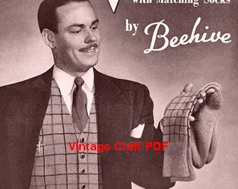 Men's Knitted Vests with Matching Socks, Beehive Book No.64, PDF