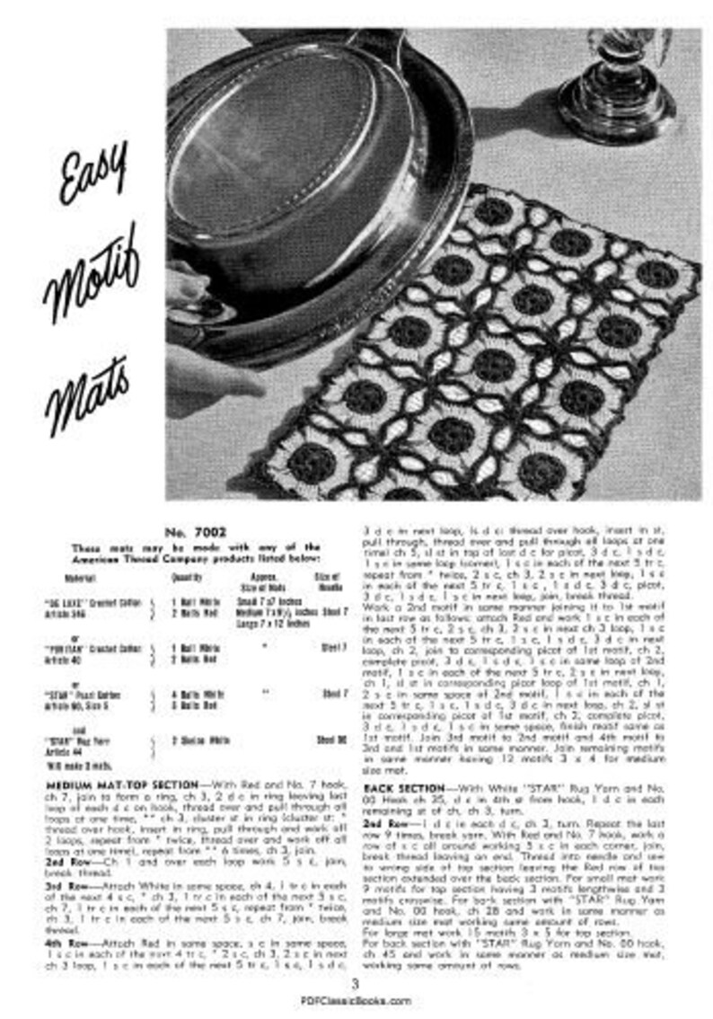 Hot Plate Mats in 14 Crochet Designs Star Book No.70 PDF Etsy