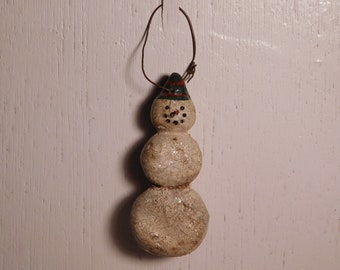 Vintage Handmade Snowman Ornament - Christmas Holiday Tree Decor