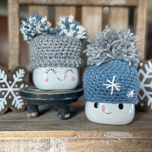 Farmhouse Neutral blue snowflake hat set