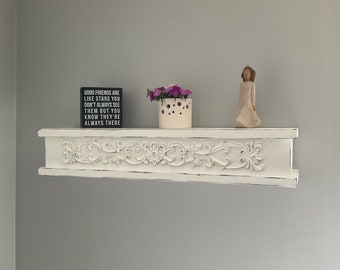 Distressed French Country Solid Wood Floating Shelves, Applique Adorned Floating Wood Shelf, Rustic Wall Decor, farmhouse Floating Shelf