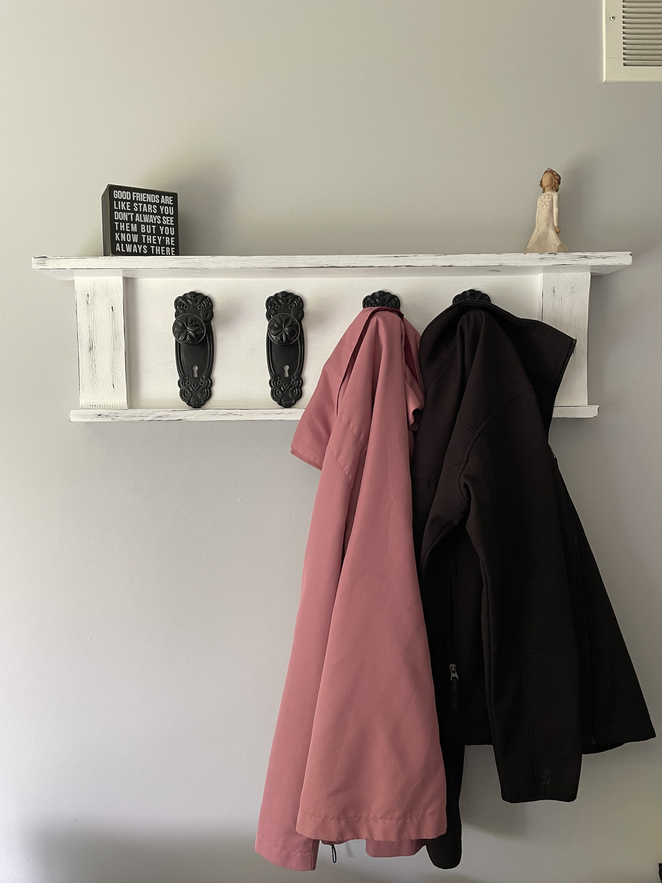 Distressed Coat Rack W/cast Iron Door Knobs, Rustic Cast Distressed Coat Rack W/cast Iron Door Knobs, Rustic Cast