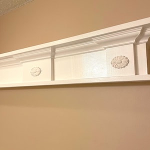 Windsor Floating Mantel: Pine Wood Wall Shelf with Crown Molding
