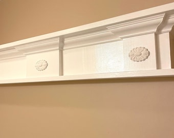 Windsor Floating Mantel: Pine Wood Wall Shelf with Crown Molding