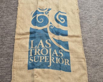 Vtg Coffee Bean Sack Bag Las Trojas Superior Jute Burlap Bag