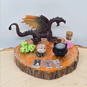 Halloween Miniature Dragon Diorama, Mini OOAK Mythical Scene, Tiered Tray Decor, Gothic Miniature, Witch Furniture, Diorama Oddity, Dollhous