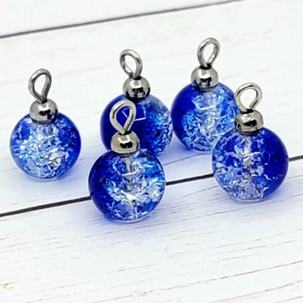 Miniature Dollhouse Christmas Tree Blue Ornaments, Mini Baubles for 1:12 or 1/6 scale Christmas Decorations, Tiny Crackl Glass Bulbs