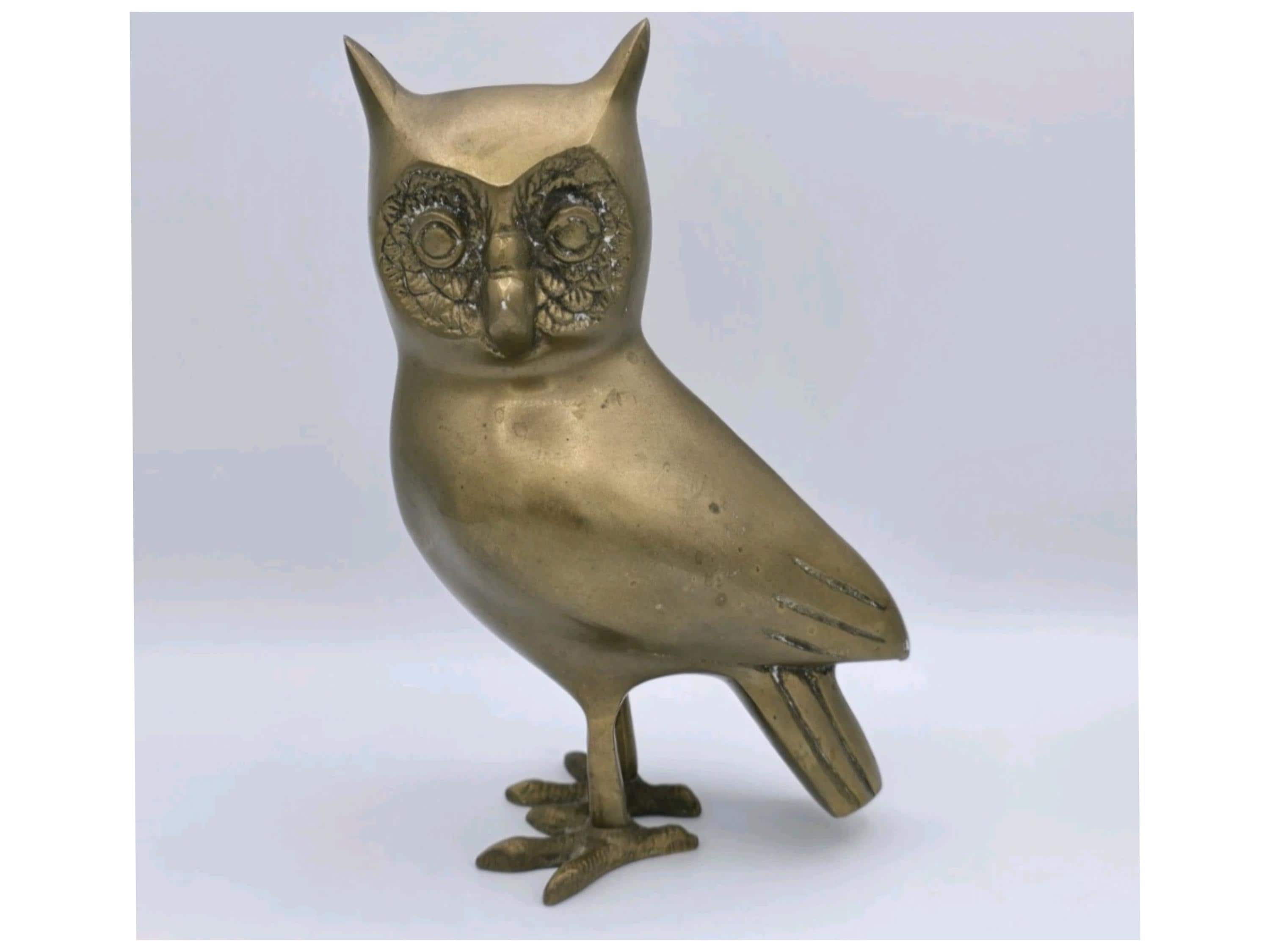 Large Vintage MCM Brass Standing Owl 8.5 inches Tall 1970s Rustic Home Decor kitschy Bird Cabin Uniq
