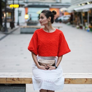 Modern white skirt See-trough material White lace White embroider skirt  High waist skirt casual vintage 80s (M)