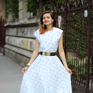 Mint green dots 60&#39;s dress Polka dots Pastel color dress Office modern dress 60&#39;s (S/M)