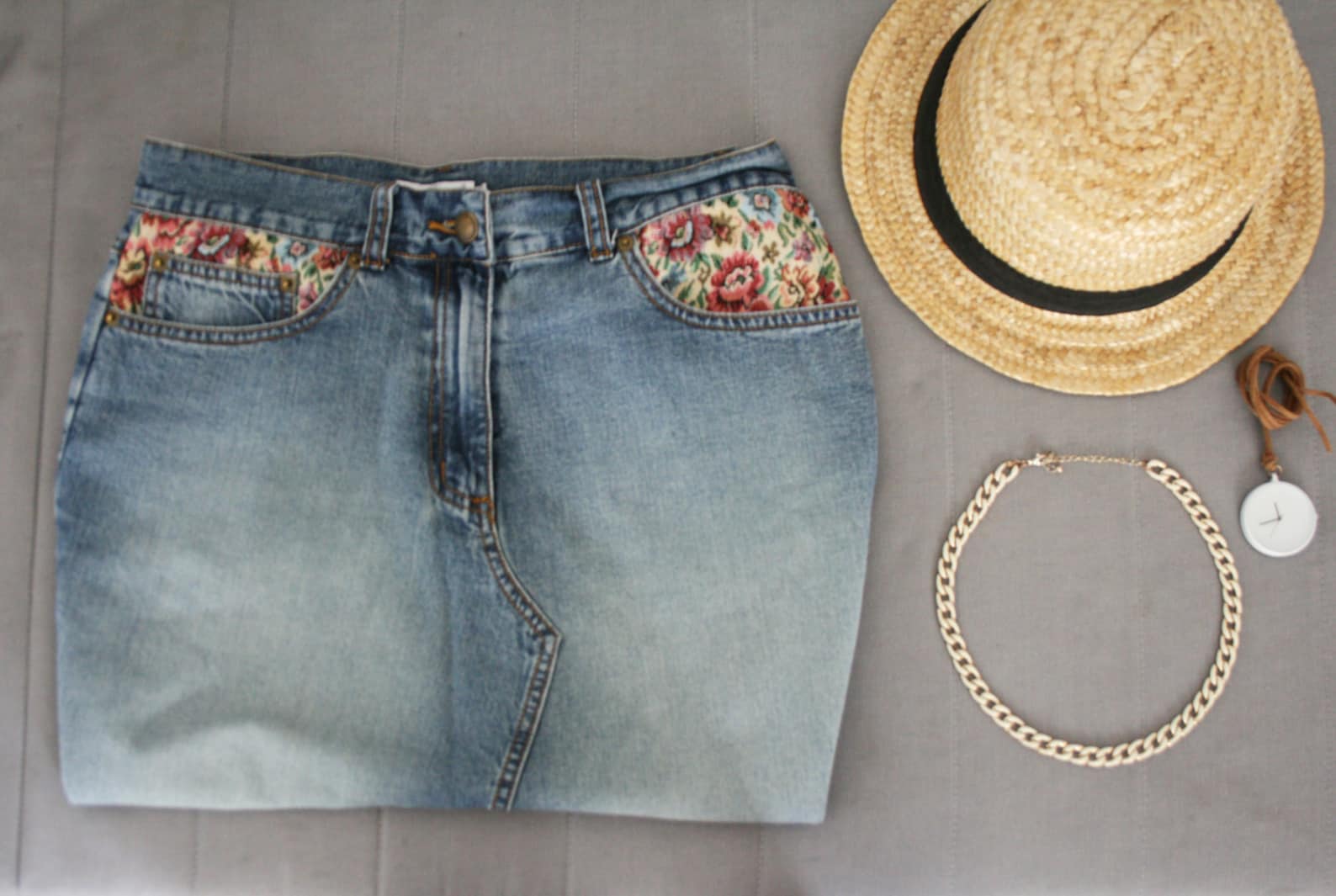 Tapestry Jeans Skirt Midi Skirt With Floral Tapestry Vintage | Etsy