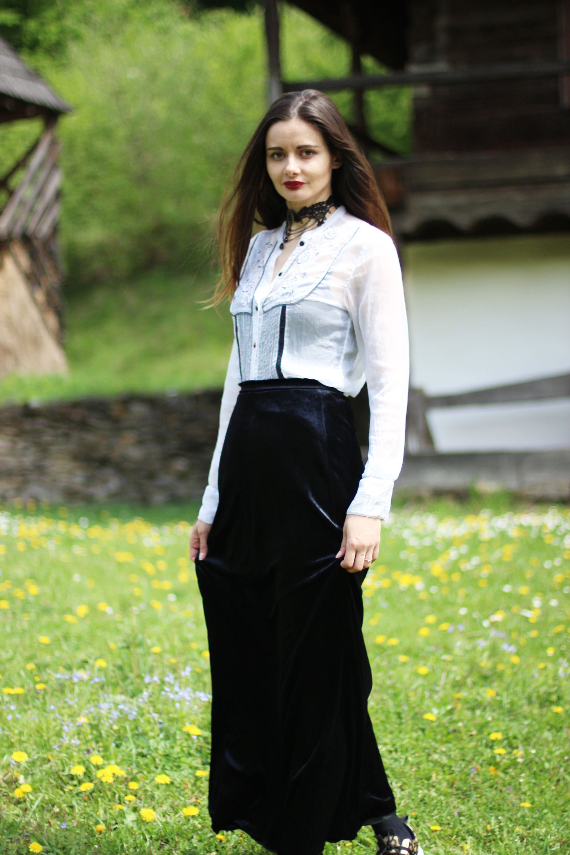 black velvet skirt dress