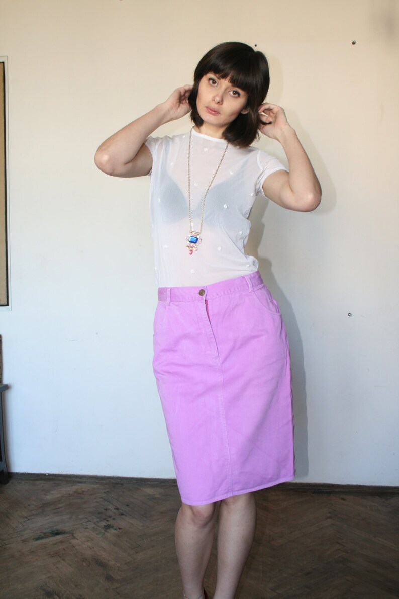 Falda midi rosa púrpura primavera colores falda cada día falda 90 "s (S/M) imagen 5