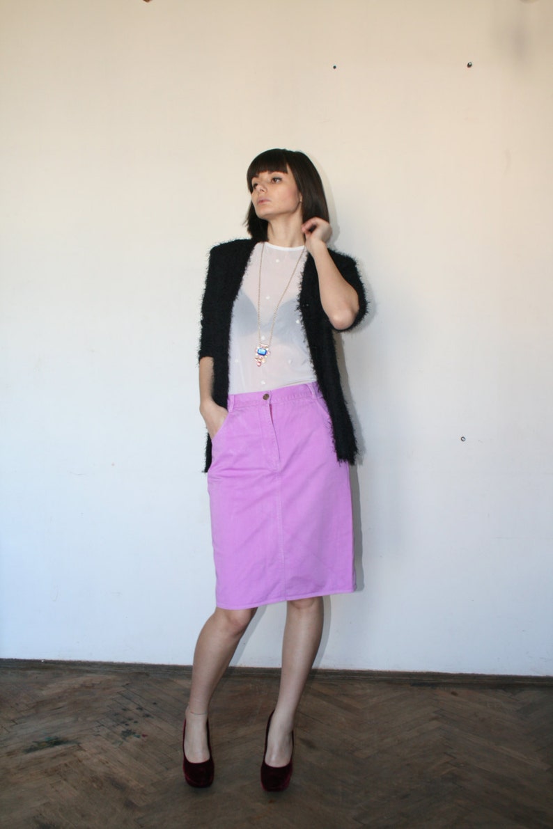 Falda midi rosa púrpura primavera colores falda cada día falda 90 "s (S/M) imagen 1
