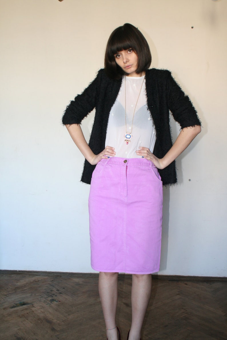 Falda midi rosa púrpura primavera colores falda cada día falda 90 "s (S/M) imagen 2