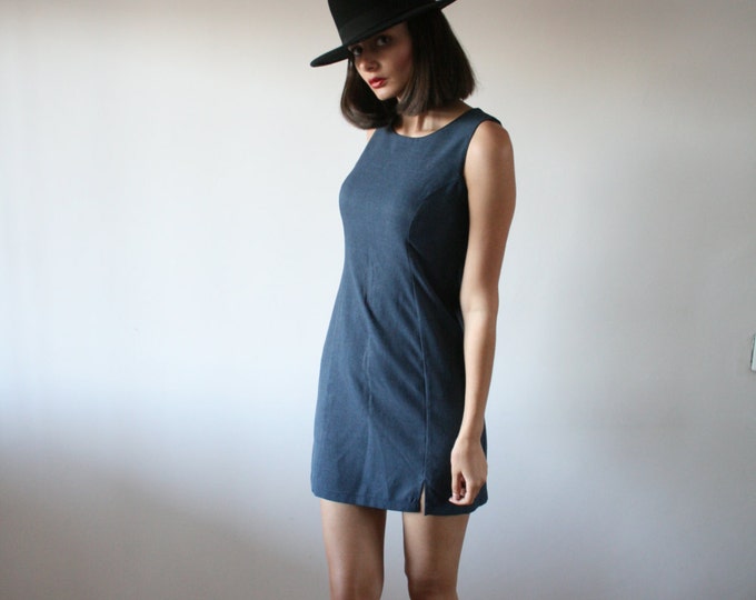 Vintage Mod Shift Dress Retro Dress Cocktail Shift Dress Mini Indigo