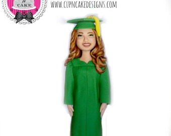 Custom likeness graduate fondant cake topper with glasses added