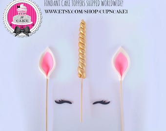 Unicorn fondant cake topper set