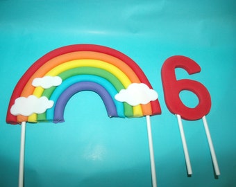 Rainbow fondant cake topper