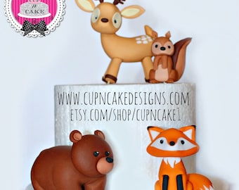 Woodland animals fondant cake topper set