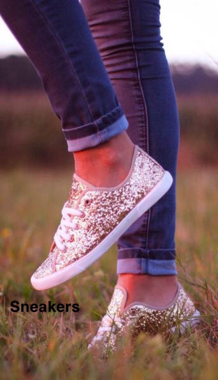 Women's Glitter Tennis Sneakers Floral Dressy Sparkly Sneakers