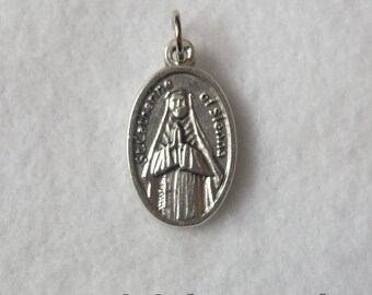 St. Catherine of Siena Catharine Religious Catholic Patron Saint Medal Charm Silver Oxidized Pendant