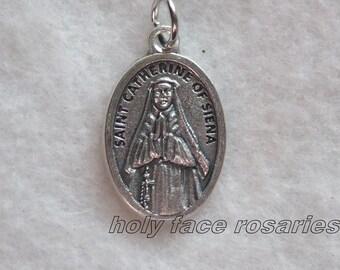 St. Catherine of Siena Catharine Religious Catholic Patron Saint Medal Charm Silver Oxidized Pendant