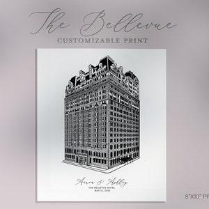 Bellevue Hotel Custom Wedding Print | Philadelphia Art Print, Customizable Venue Art Print, Black and White Wedding Venue Portrait