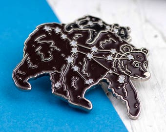 Celestial Jewelry Gift BEARS ENAMEL PIN Set Star Constellations Ursa Major Minor Glow in the Dark Astronomy Ideas Big Little Dipper New Mum