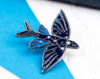 Celestial Jewelry VOLANS Soft ENAMEL PIN Set Flying Fish Animal Star Constellations Glow in the Dark Astronomy Gift Ideas Blue Sea Fishing