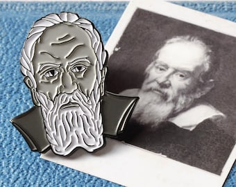 GALILEO GALILEI Enamel Pin Monochrome Scientist Astronomy Space Black White Science Stocking Filler Graduation Exams Teacher Gift Soft