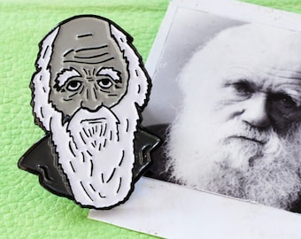 CHARLES DARWIN Enamel Pin Monochrome Scientist Black White Science Evolution Naturalist End of Term Graduation Exams Teacher Gift