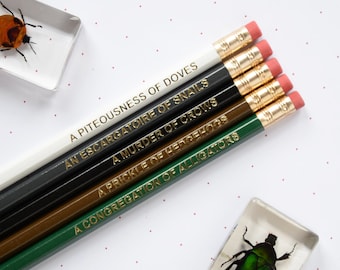 DARK ANIMAL NOUNS Pencil Set Collective Grammar Pencils Back to School Stationery Gift For Him Her Thank You Teacher Present Fathers Day