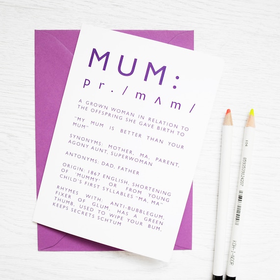 FUNNY MOTHERS DAY Card Mum Definition Dictionary Purple - Etsy Ireland FUNNY MOTHERS DAY Card Mum Definition Dictionary Purple - Etsy Ireland